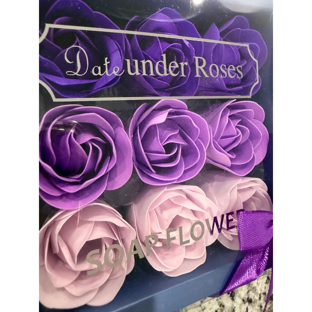 NIB Date Under Roses Floral Scented Soap flower Purple 9 roses